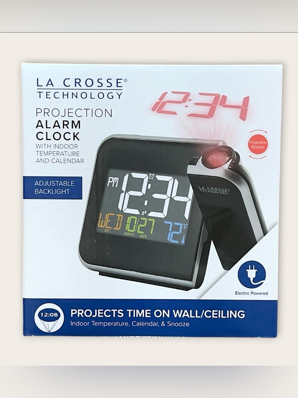 La Crosse Technology Color Projection Alarm Clock with Indoor Temperature